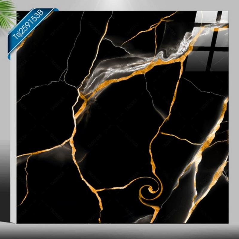 High Gloss Black Gold Vein Tile High Gloss Black Gold Vein Tile