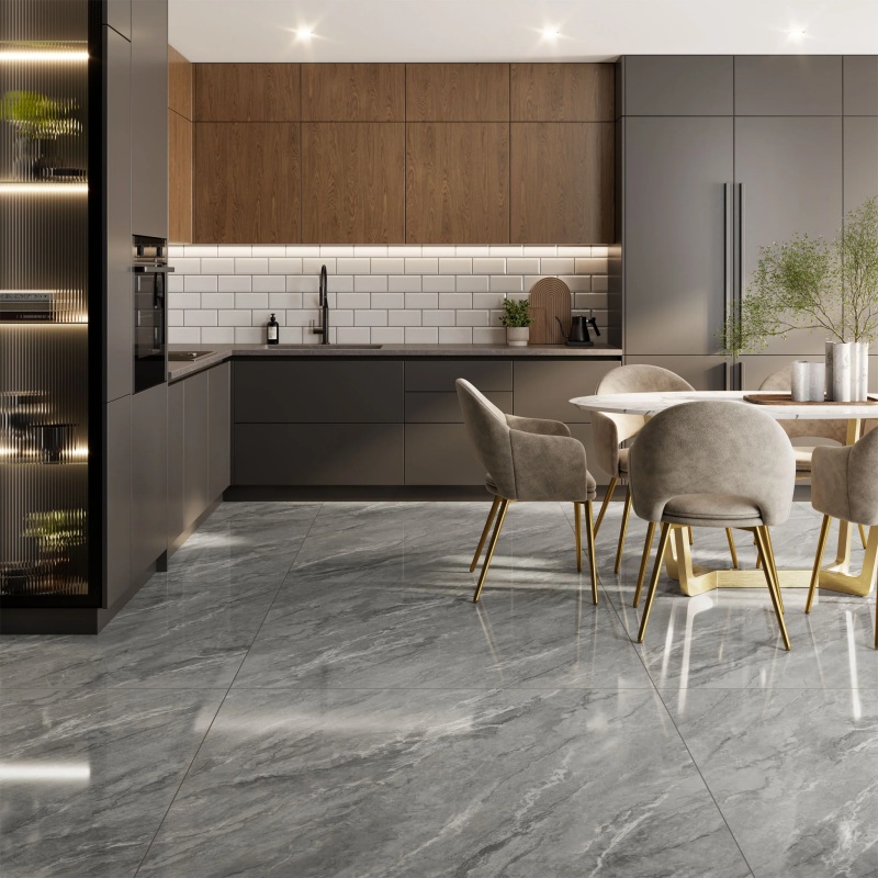 light grey polished porcelain floor tile