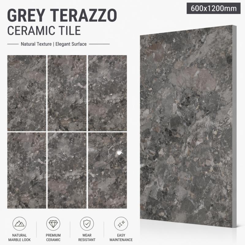 Large Format Grey Stone Effect Tile