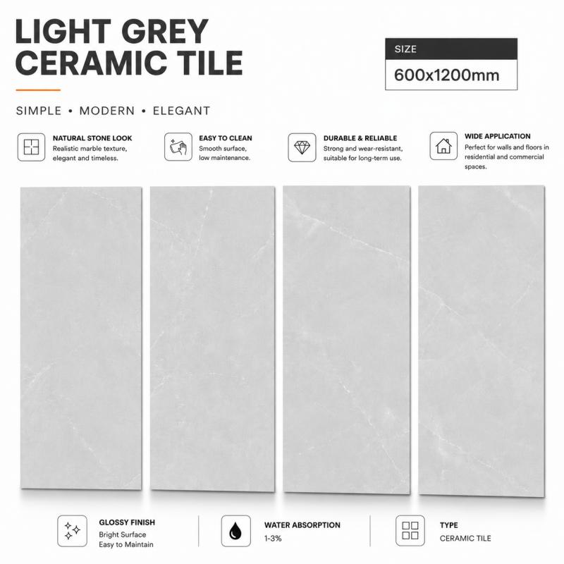 600x1200 Light Grey Ceramic Tile