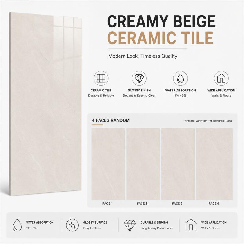 Creamy Beige Glossy Ceramic Wall Tile