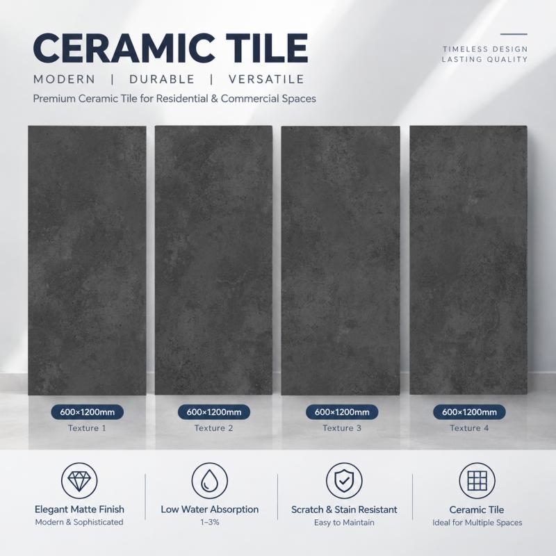 Dark Grey Stone Effect Matte Tile