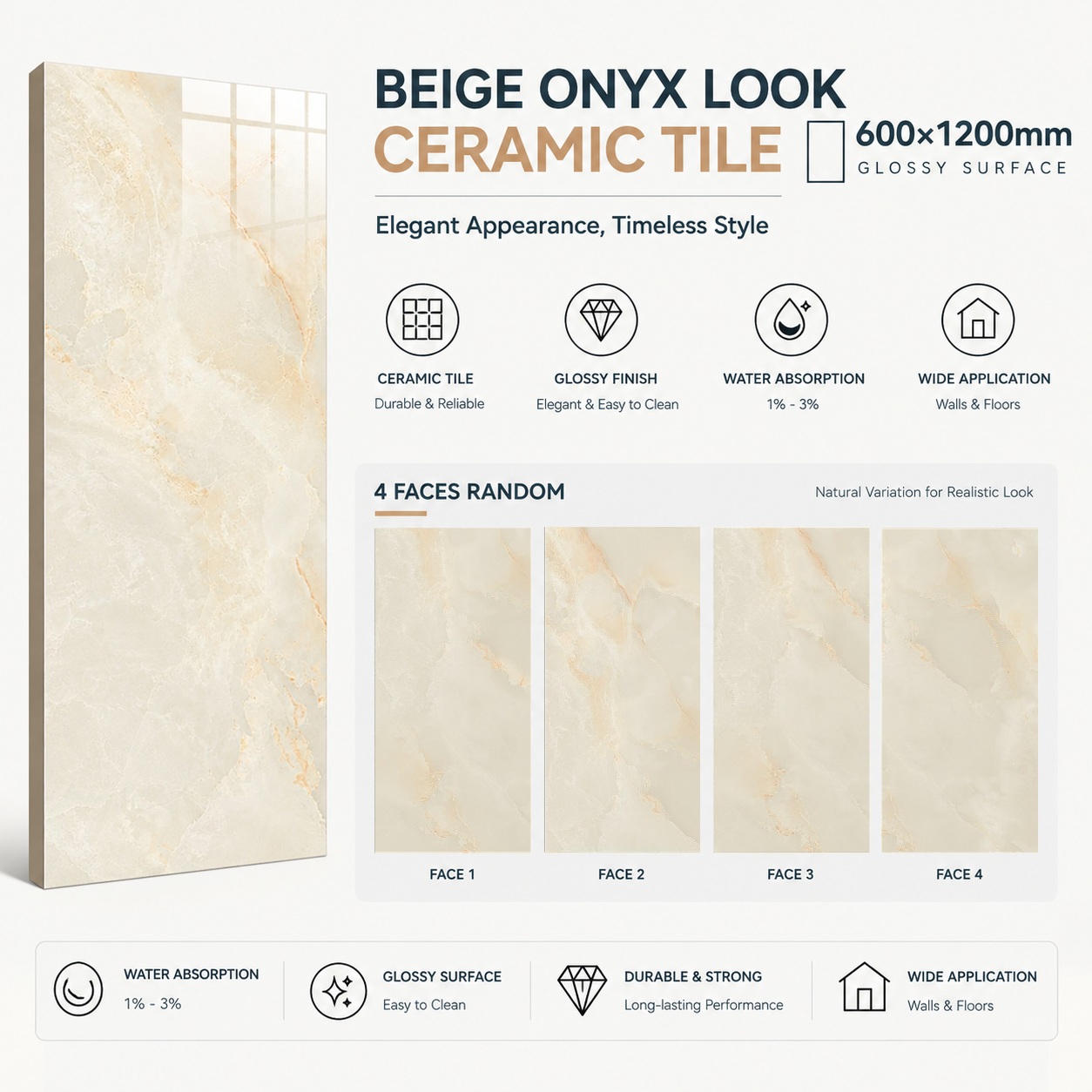 Beige Onyx Pattern 600x1200 Ceramic Tile
